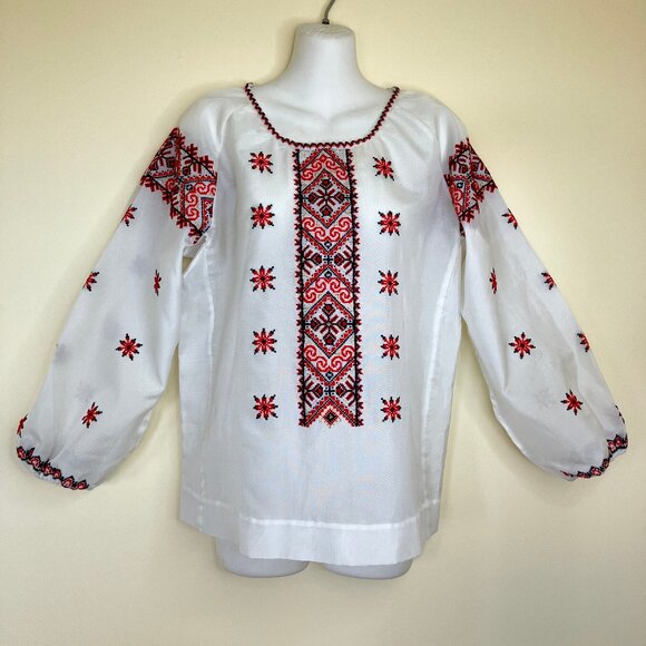 Ukrainian Embroidered Blouse Folk Dance Costume Shirt Semi-Sheer Medium - Picture 5 of 5